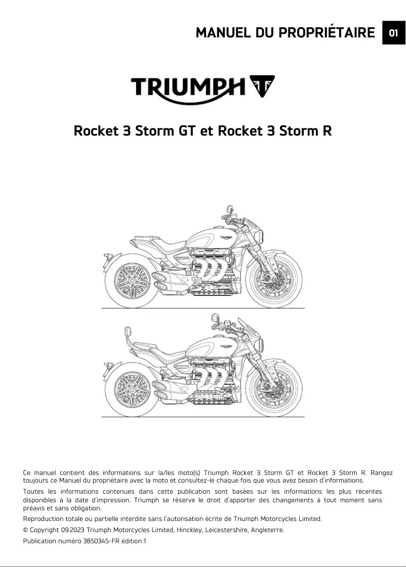 Page 1 de la notice Manuel utilisateur Triumph Rocket 3 Storm R (2025)