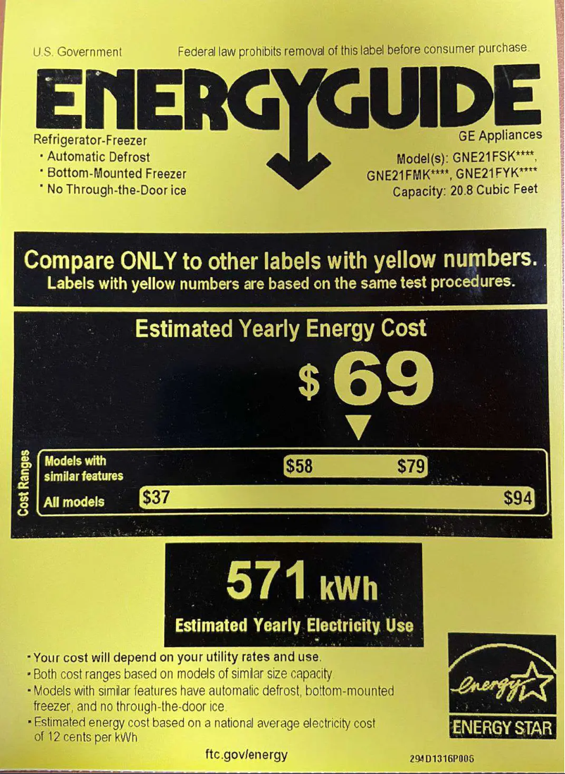 Page 1 de la notice Label énergétique GE GNE21FSKSS