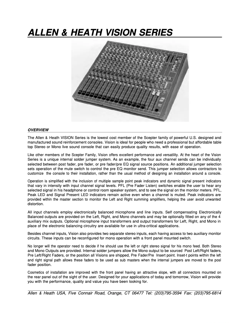 Page 1 de la notice Manuel utilisateur Allen & Heath Vision