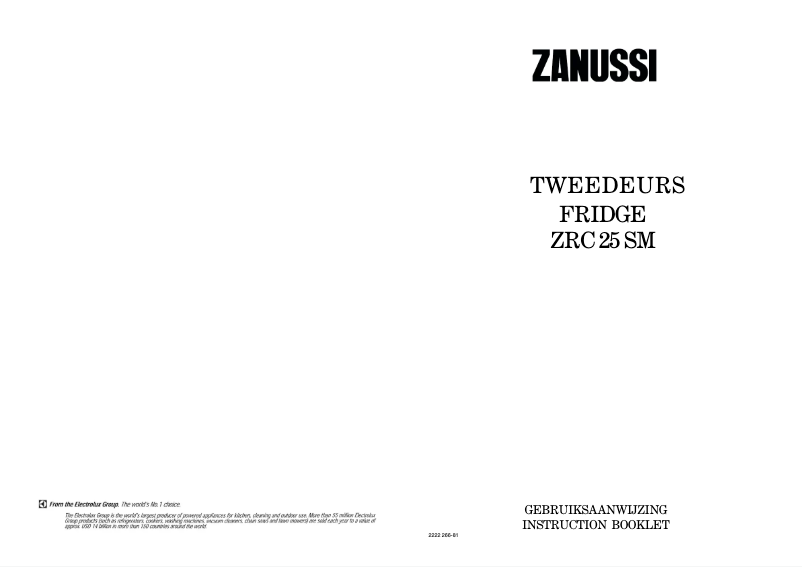 Page 1 de la notice Manuel utilisateur Zanussi ZRC 25 SM