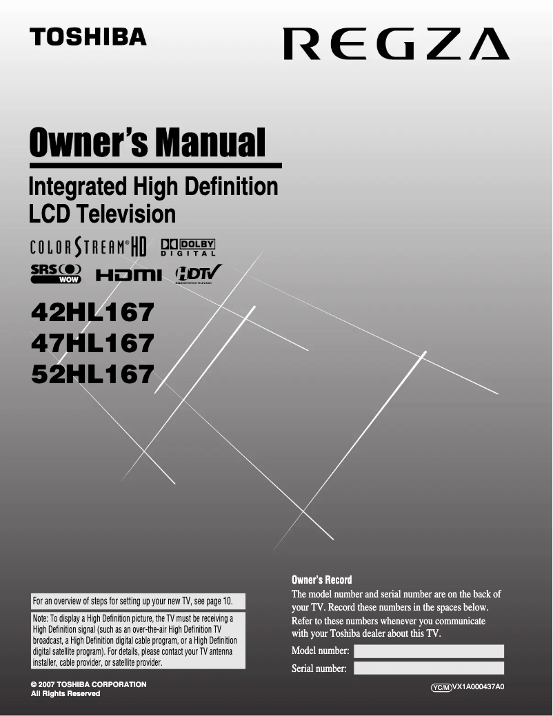 Image de la première page du manuel de l'appareil Regza 47HL167