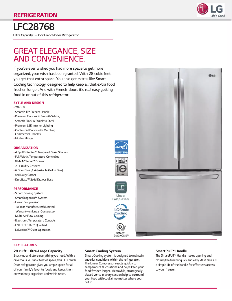 Page 1 de la notice Fiche technique LG LFC28768S