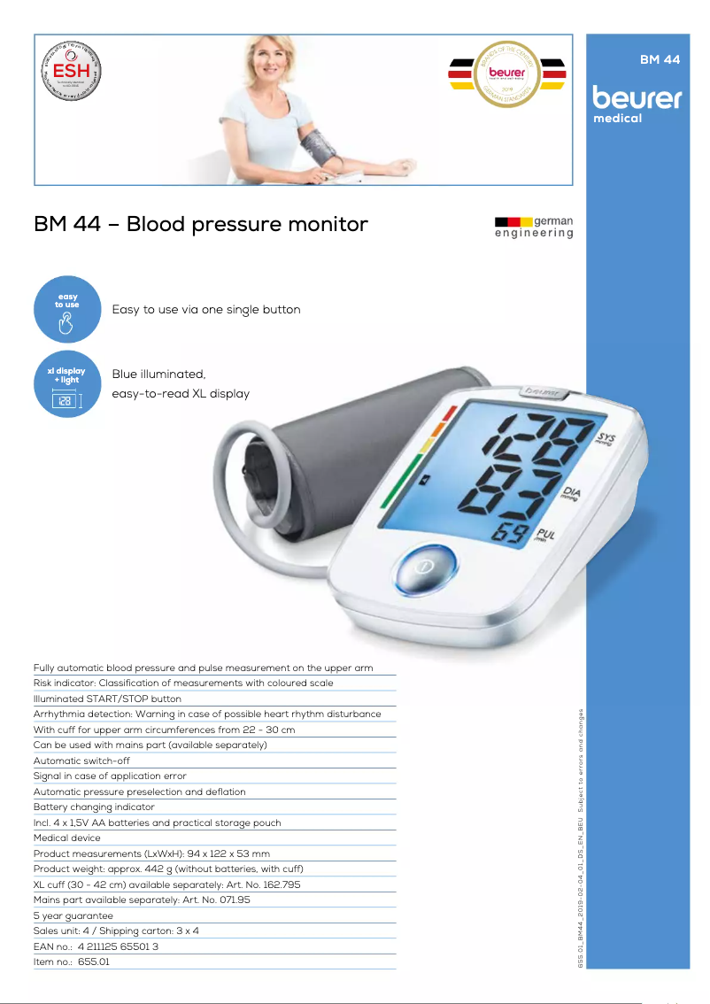 Page 1 de la notice Fiche technique Beurer BM 44