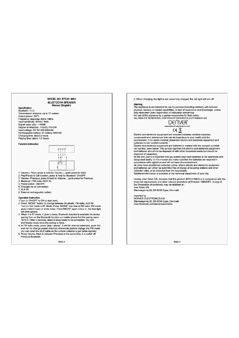 Imagen de la primera página del manual del dispositivo BTS-61 MK2