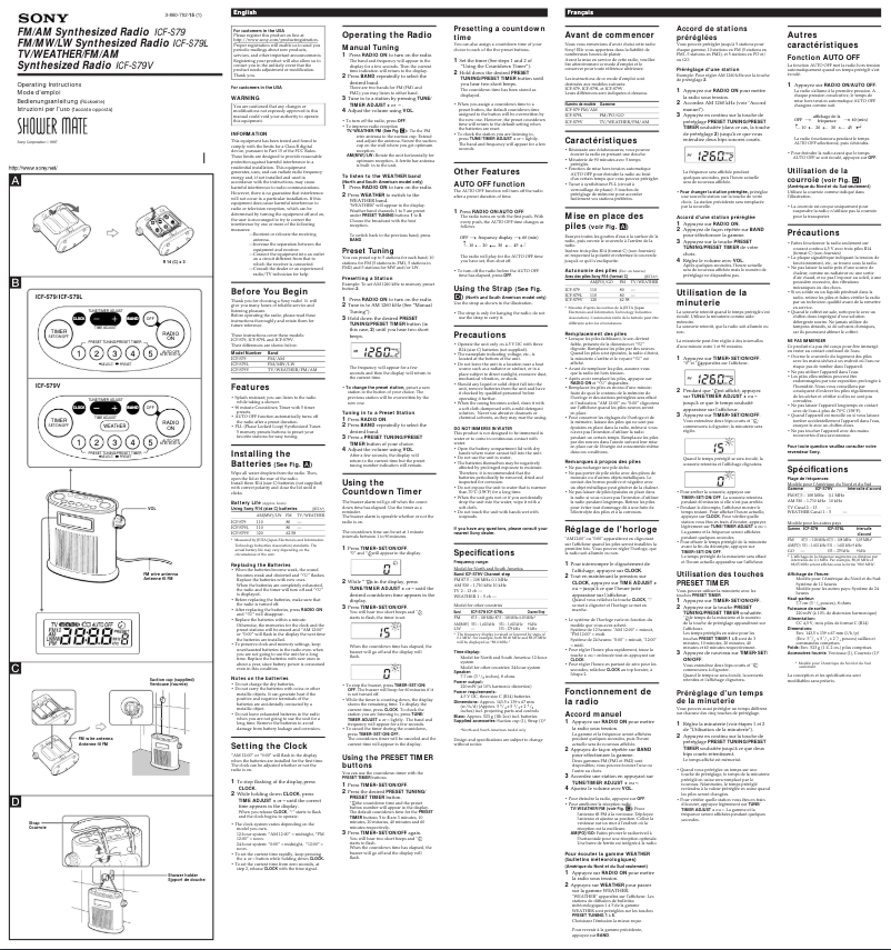 Page 1 de la notice Manuel utilisateur Sony ICF-S79V