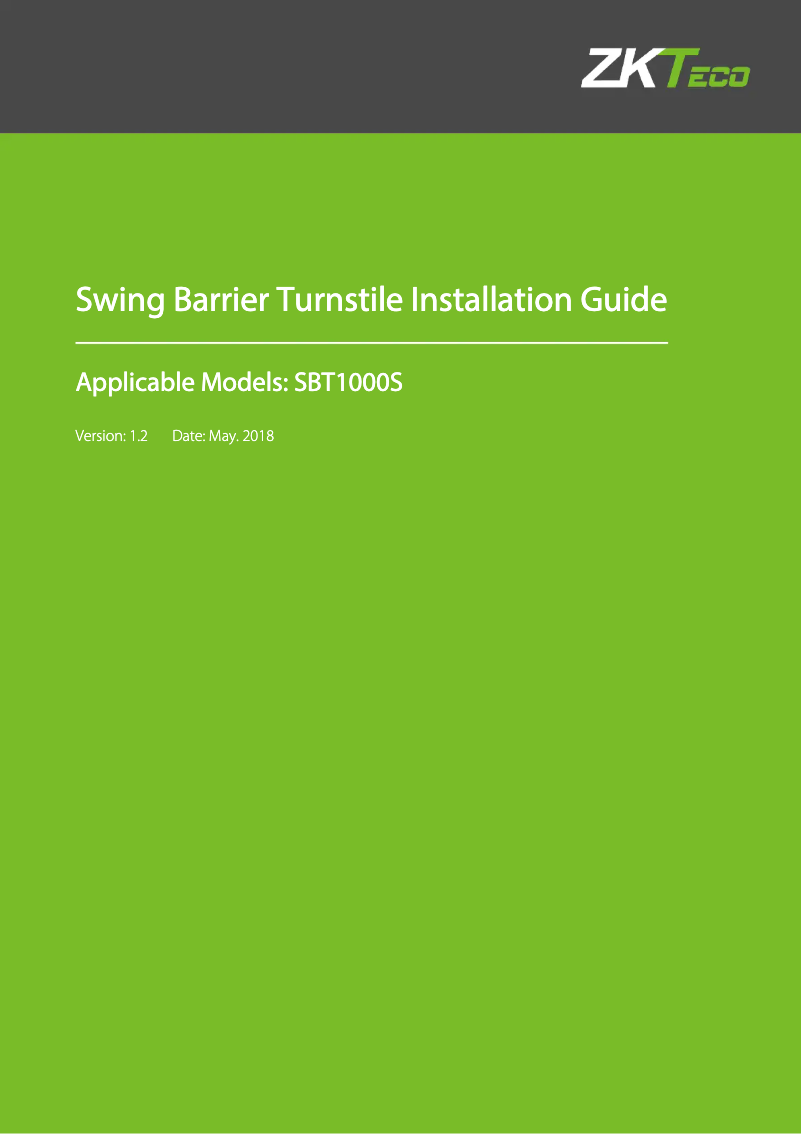 Page 1 de la notice Guide d'installation ZKTeco SBT1000S