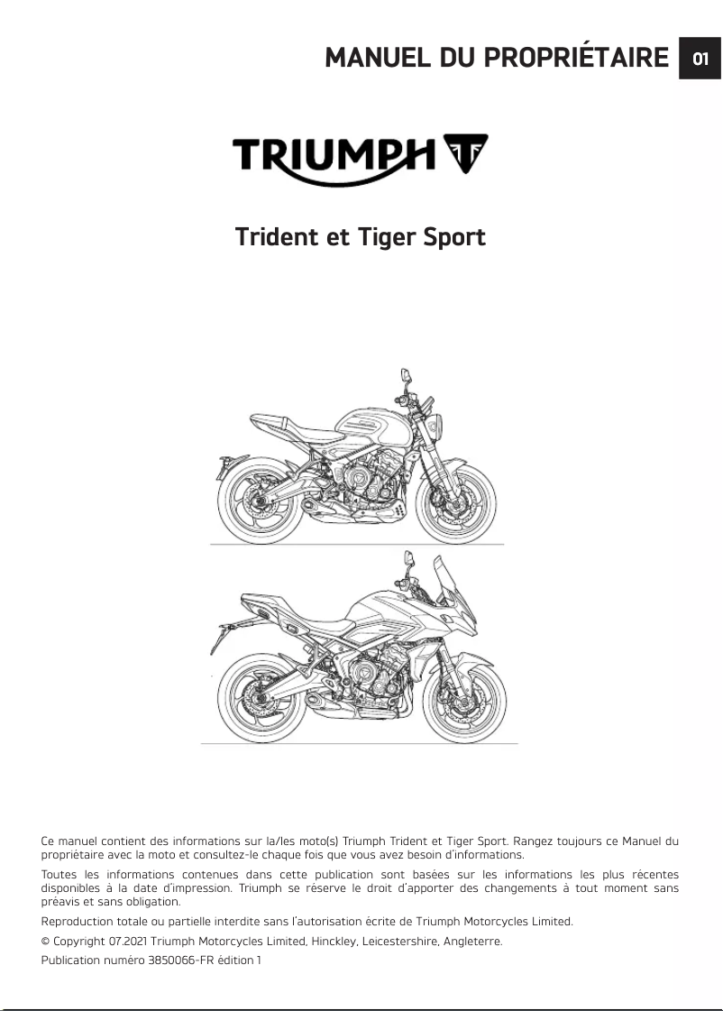 Page 1 de la notice Manuel utilisateur Triumph Tiger Sport 660 (2023)