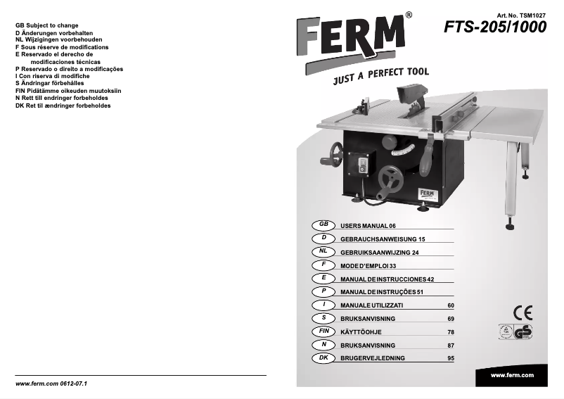 Page n°1 - Manuel utilisateur Ferm FTS-205/1000