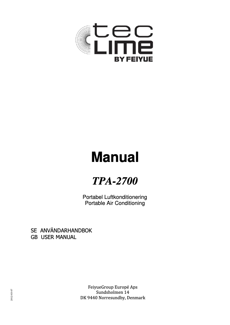 Page 1 de la notice Manuel utilisateur TecLime TPA-2700