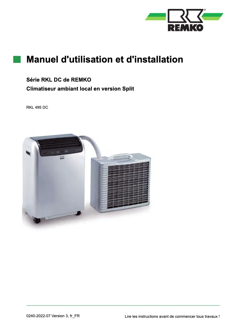 Page 1 de la notice Mode d'emploi Remko RKL 495 DC