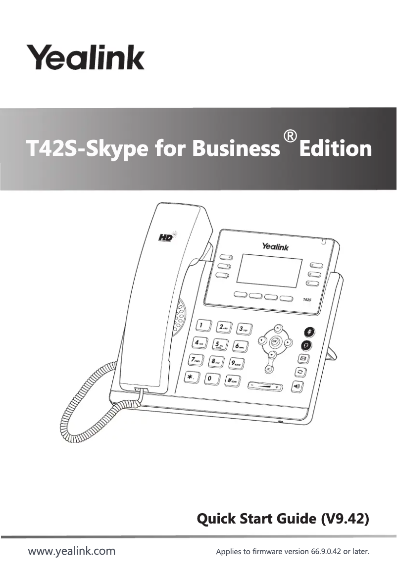 Page 1 de la notice Guide de démarrage rapide Yealink T42S