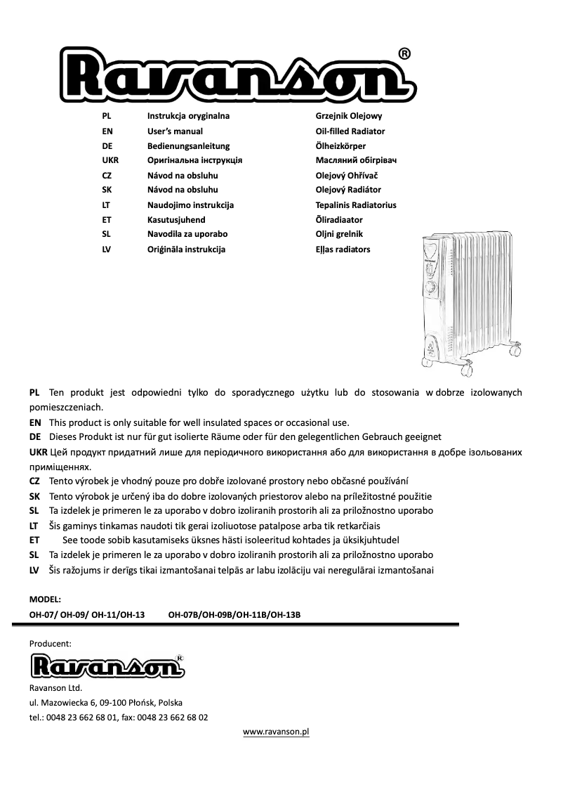 Page 1 de la notice Manuel utilisateur Ravanson OH-11