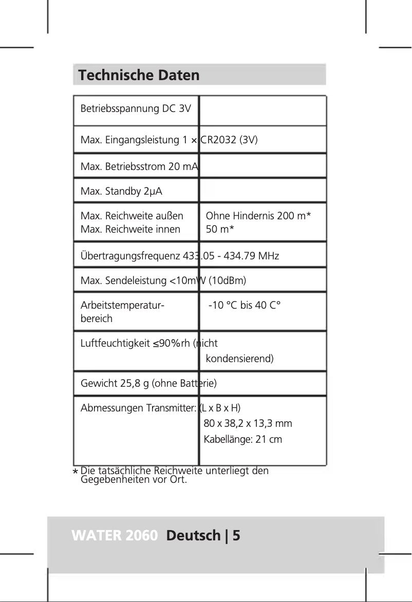 Page 1 de la notice Manuel utilisateur Burg Wächter Water 2060