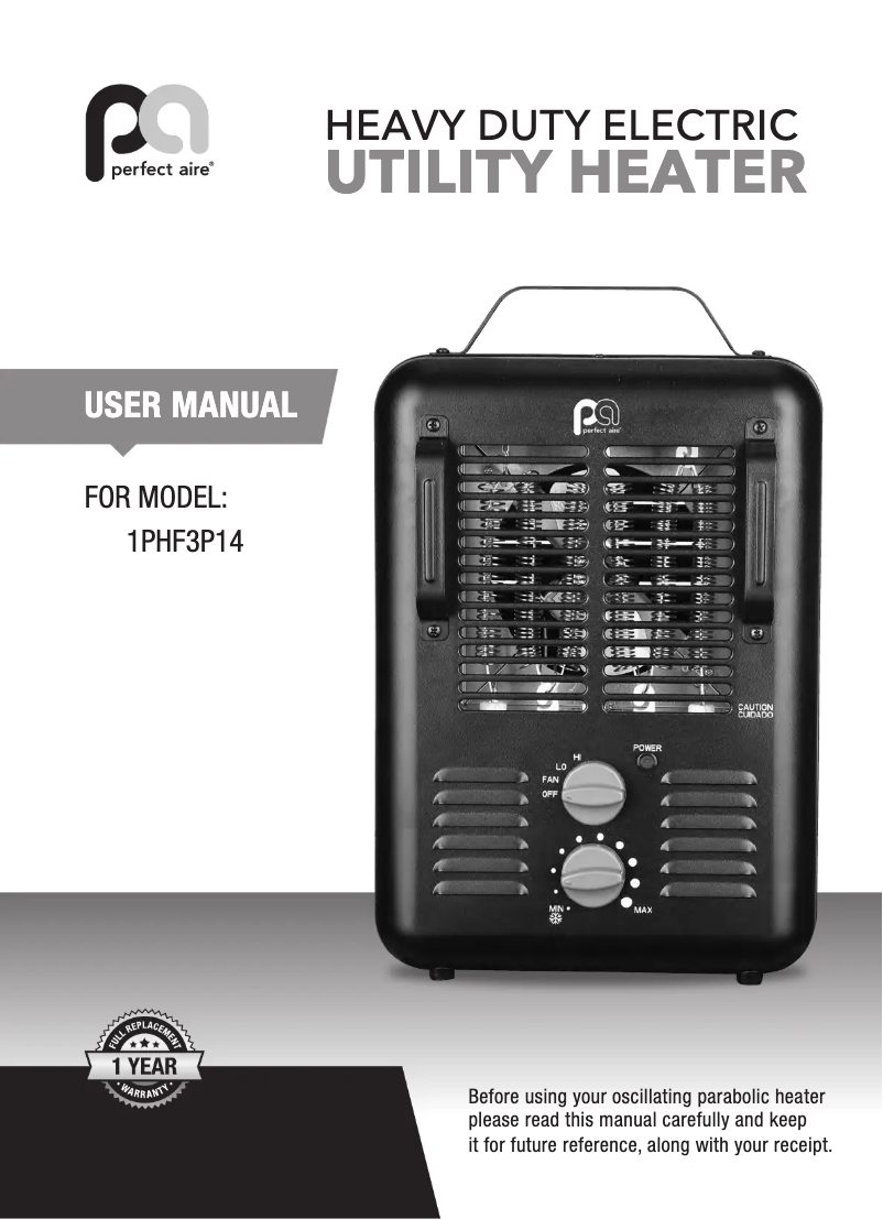 Page 1 de la notice Manuel utilisateur Perfect Aire 1PHF3P14