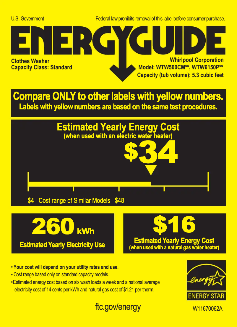 Page 1 de la notice Label énergétique Whirlpool WTW6150PB