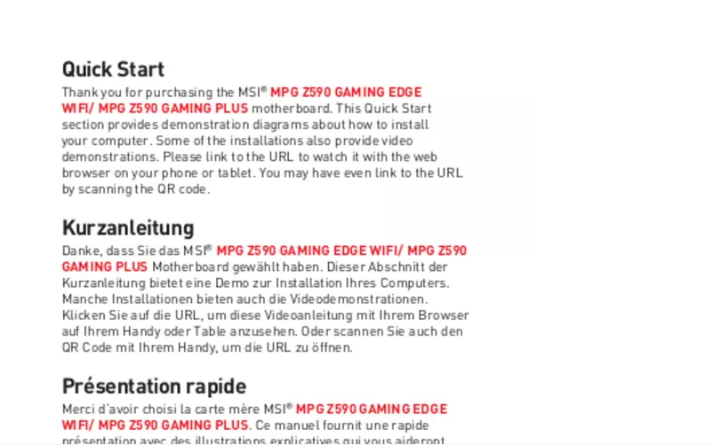 Page 1 de la notice Manuel utilisateur MSI MPG Z590 Gaming Edge WIFI