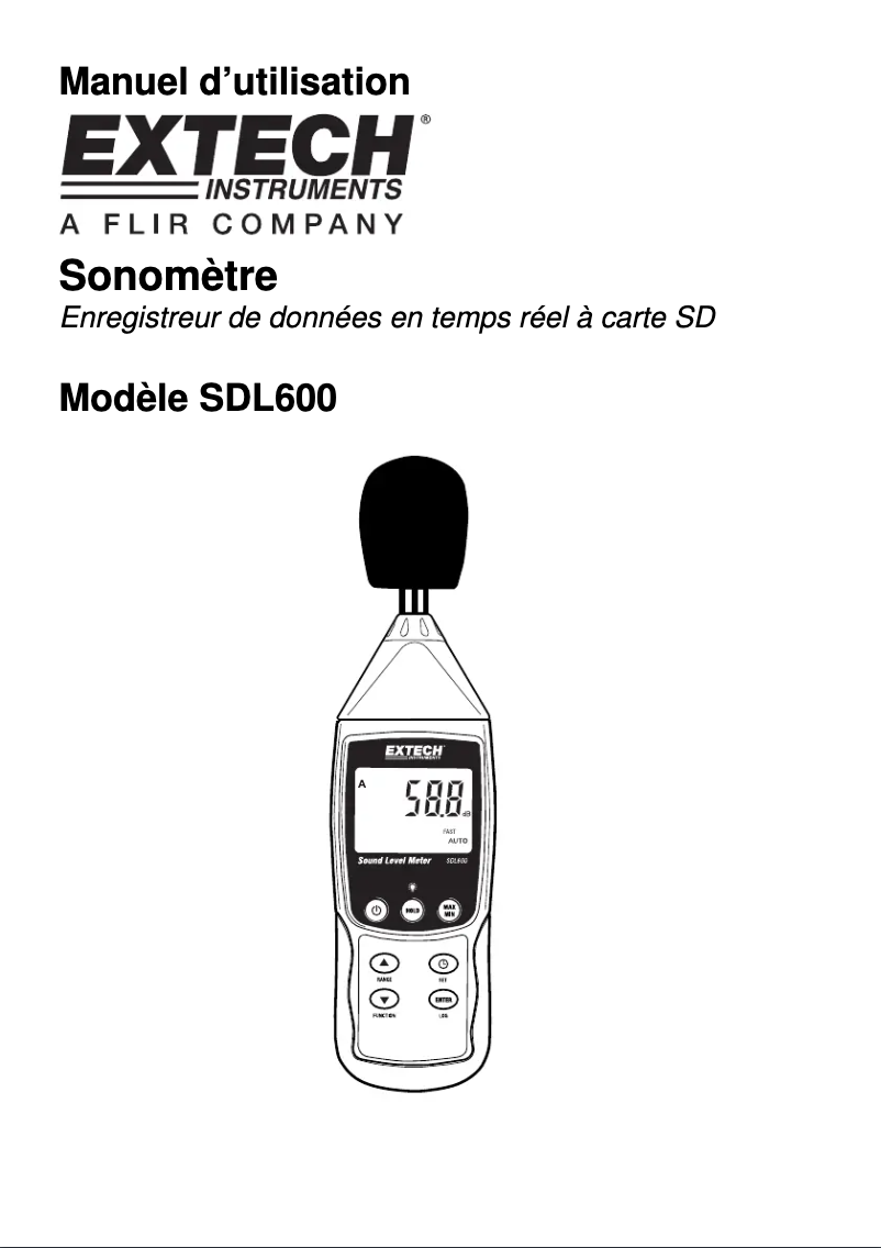 Page 1 de la notice Manuel utilisateur Extech SDL600
