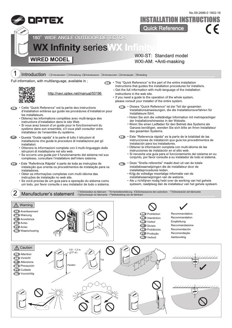 Page 1 de la notice Manuel utilisateur Optex WXI-AM