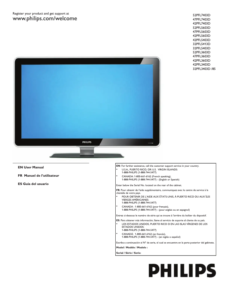 Page n°1 - Manuel utilisateur Philips 52PFL3603D