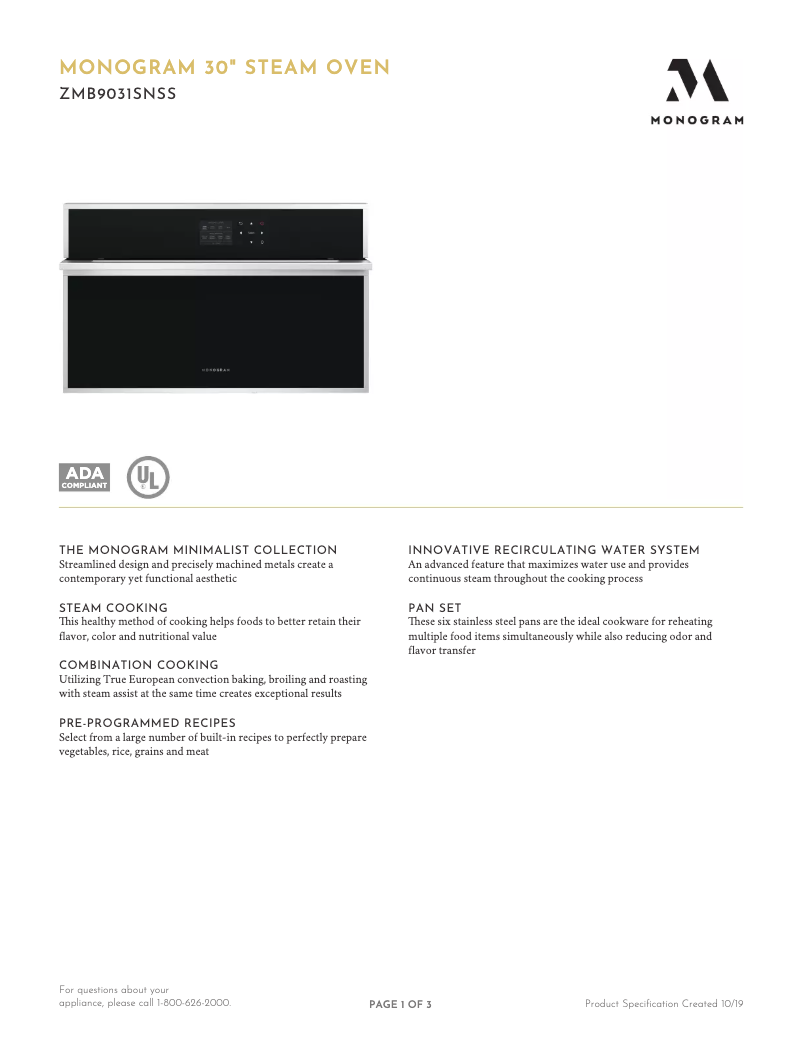 Page n°1 - Fiche technique Monogram ZMB9031SN