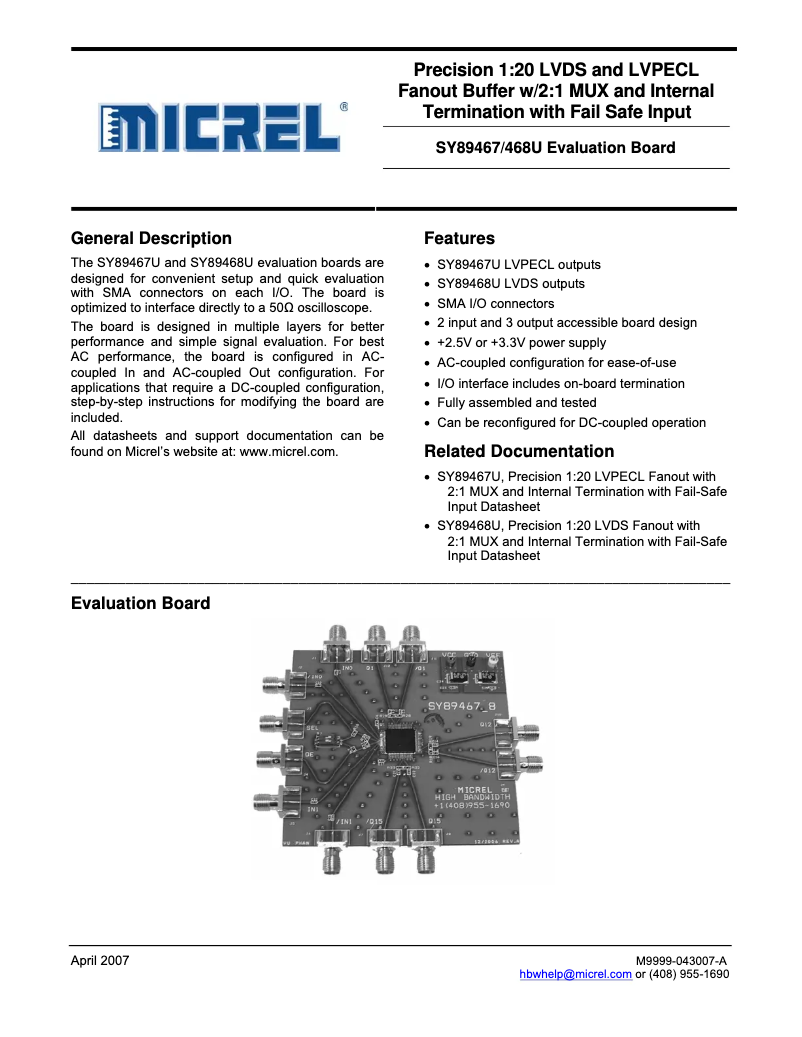 Page 1 de la notice Manuel utilisateur Microchip SY89467/468U