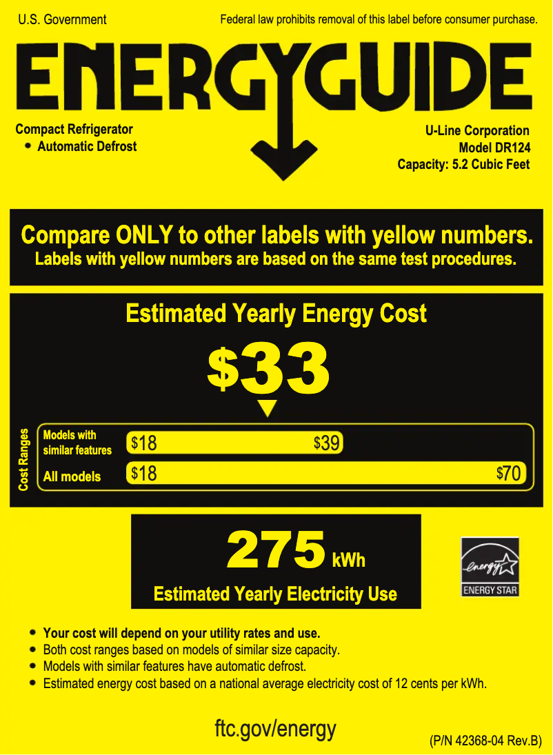 Page 1 de la notice Label énergétique U-Line UHDR124-SS61A