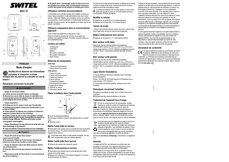 Page 1 de la notice Manuel utilisateur Switel BCC 37