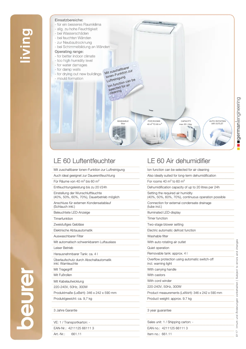 Page n°1 - Fiche technique Beurer LE 60