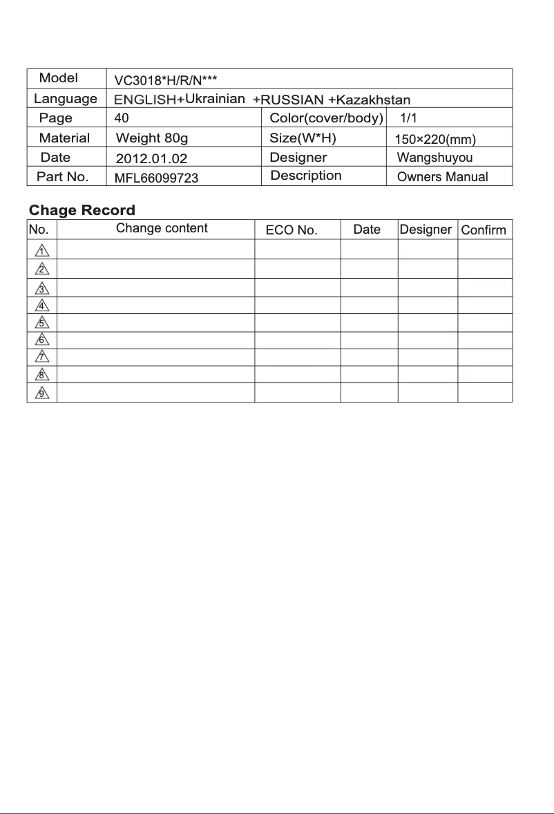 Page n°1 - Manuel utilisateur LG VK71109HU