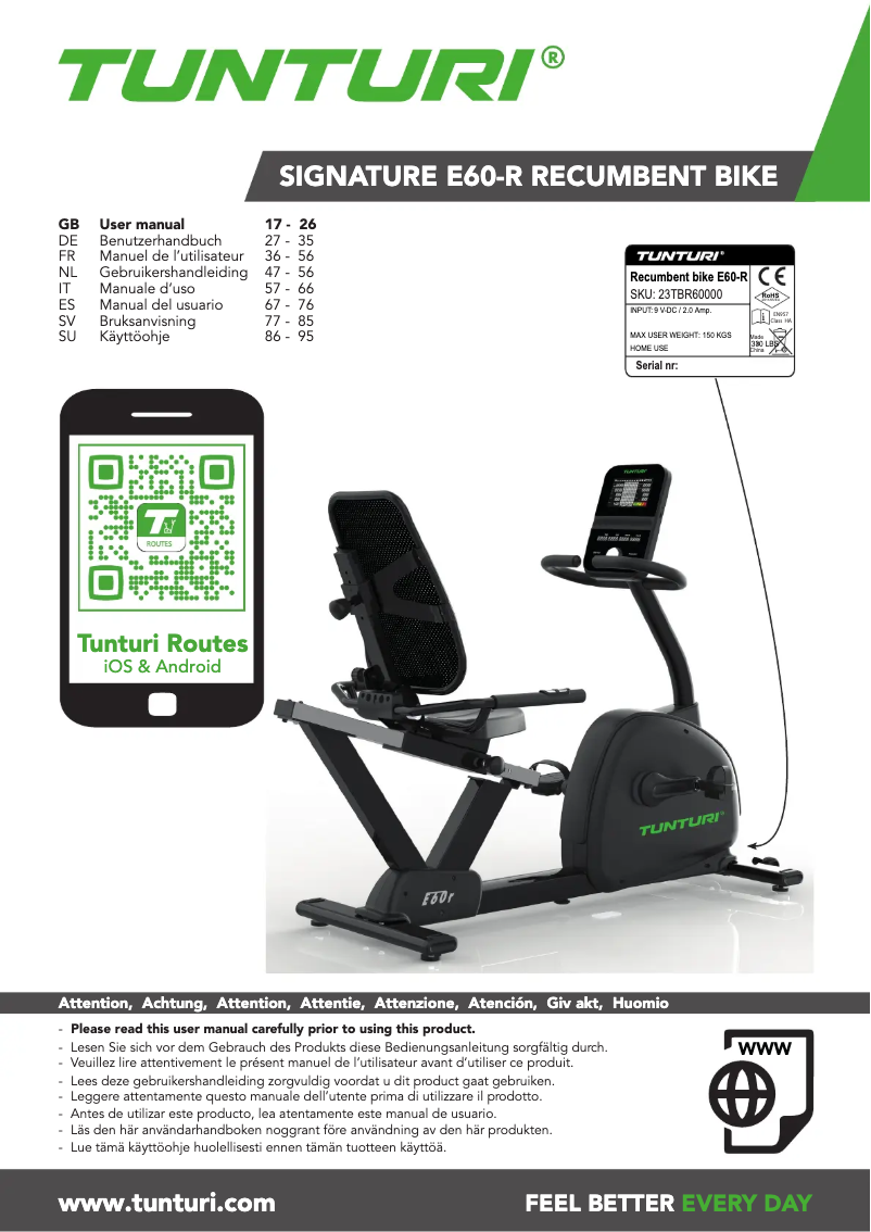 Page n°1 - Manuel utilisateur Tunturi Signature E60-R