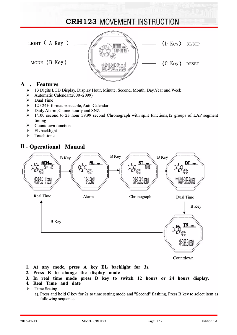 Page 1 de la notice Manuel utilisateur Skmei 1567