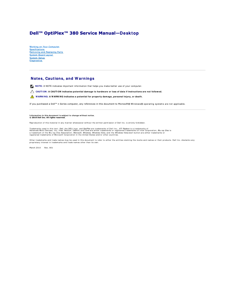 Page 1 de la notice Manuel utilisateur Dell OptiPlex 380 DT