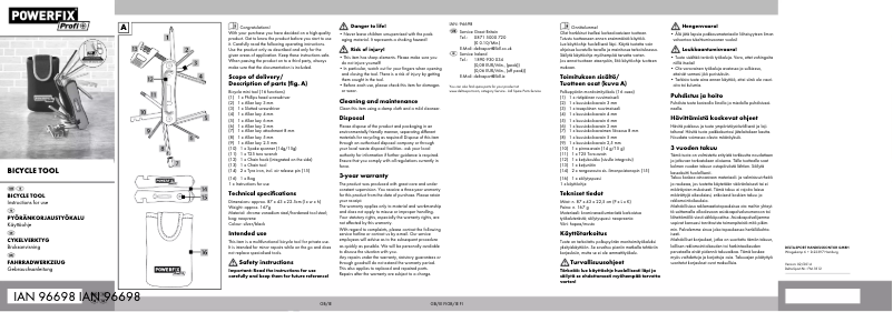 Page 1 de la notice Manuel utilisateur Powerfix IAN 96698