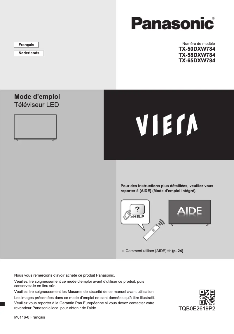 Page 1 de la notice Guide de démarrage rapide Panasonic TX-50DXW784