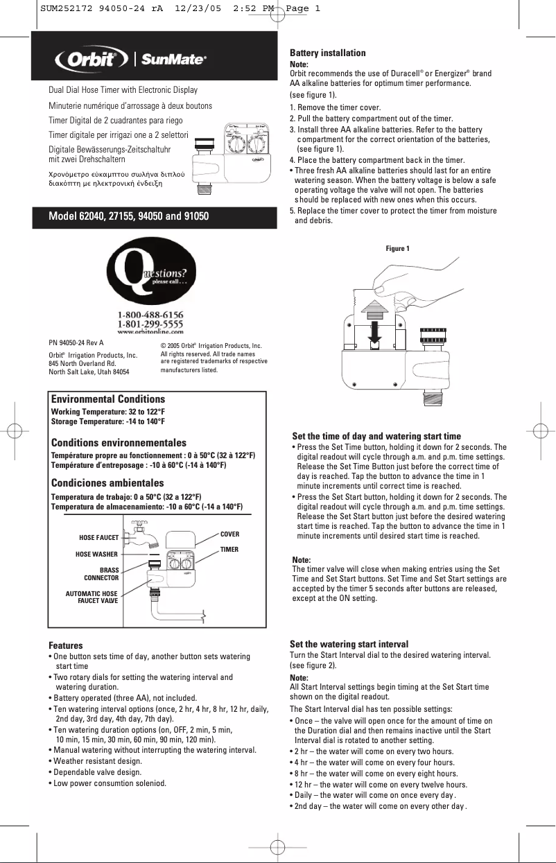 Page 1 de la notice Manuel utilisateur Orbit SunMate 62040