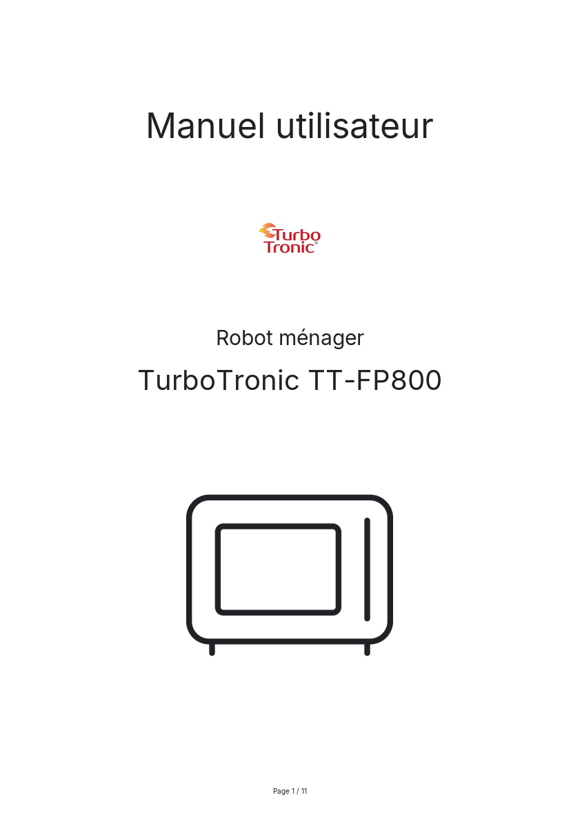 Page n°1 - Manuel utilisateur TurboTronic TT-FP800