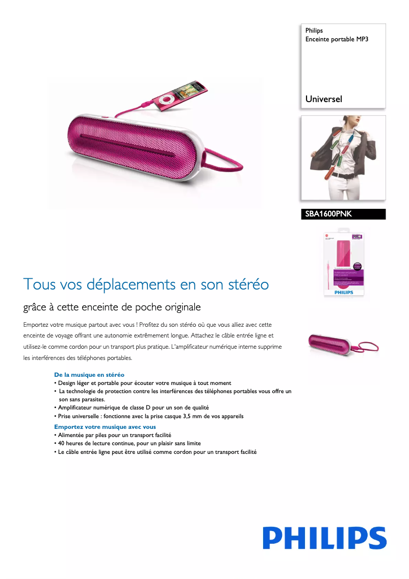 Page n°1 - Manuel utilisateur Philips SBA1600PNK