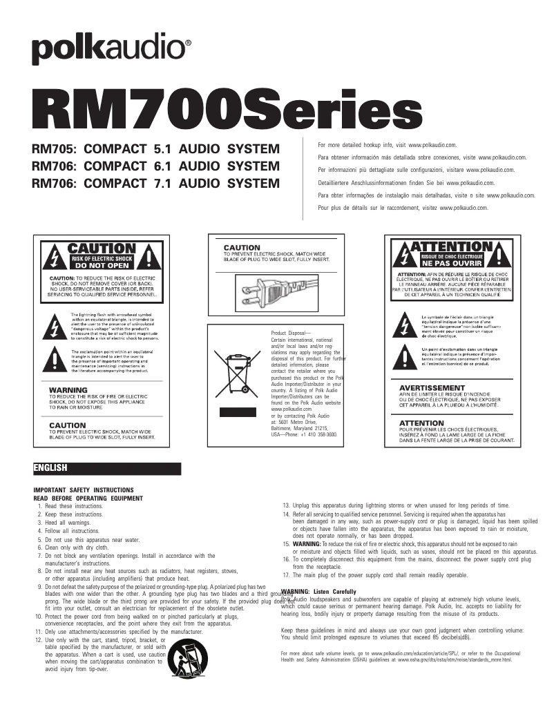 Page 1 de la notice Manuel utilisateur Polk RM705
