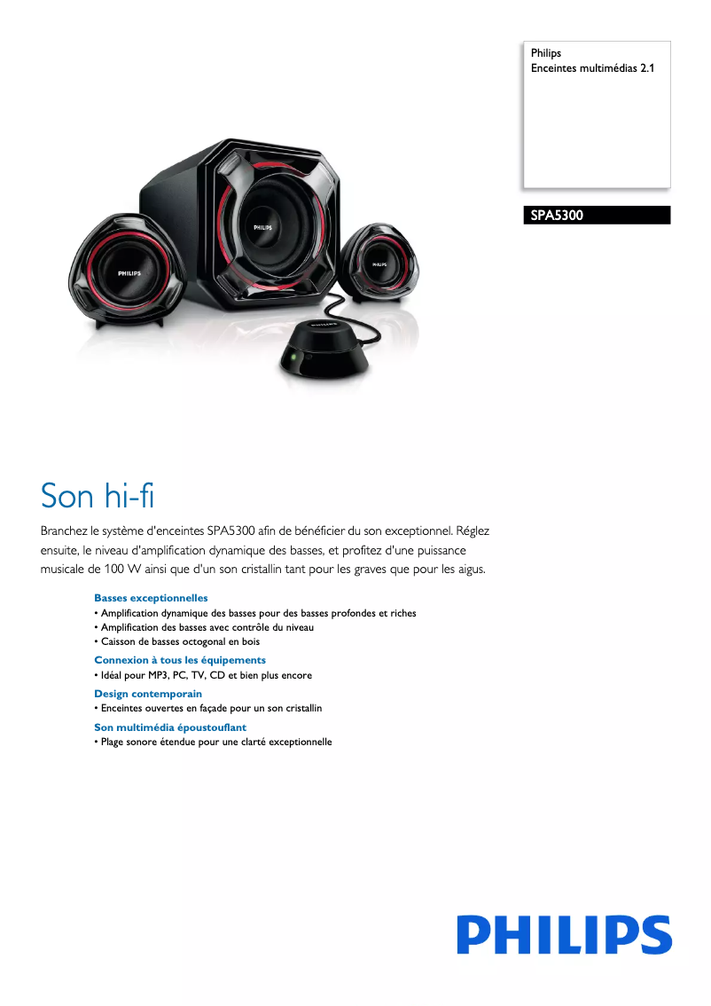 Page 1 of the manual Technical Sheet Philips SPA5300