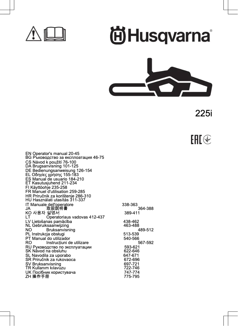 Page n°1 - Manuel utilisateur Husqvarna 225i