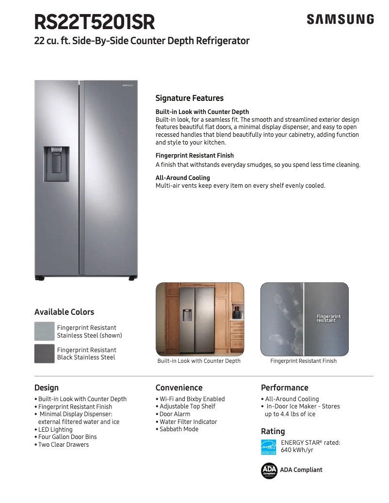 Page 1 de la notice Fiche technique Samsung RS22T5201SR