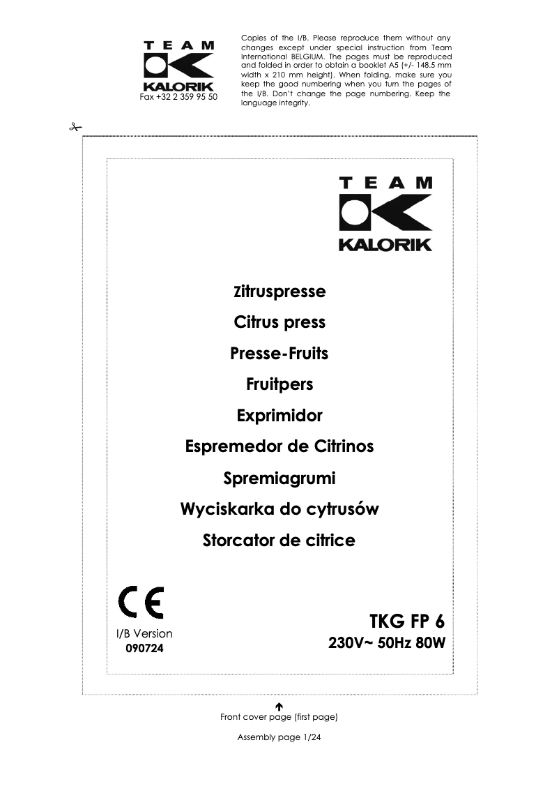 Image de la première page du manuel de l'appareil FP 6