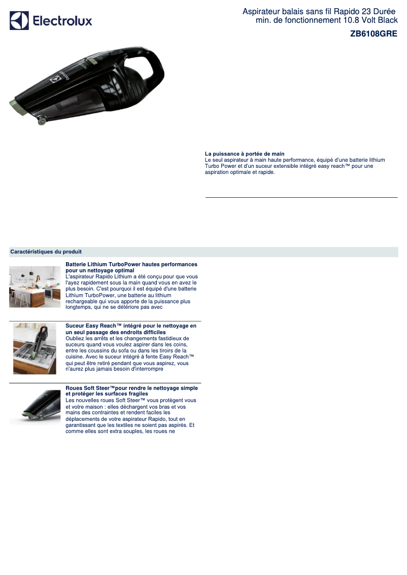 Page n°1 - Fiche technique Electrolux Rapido ZB6108GRE