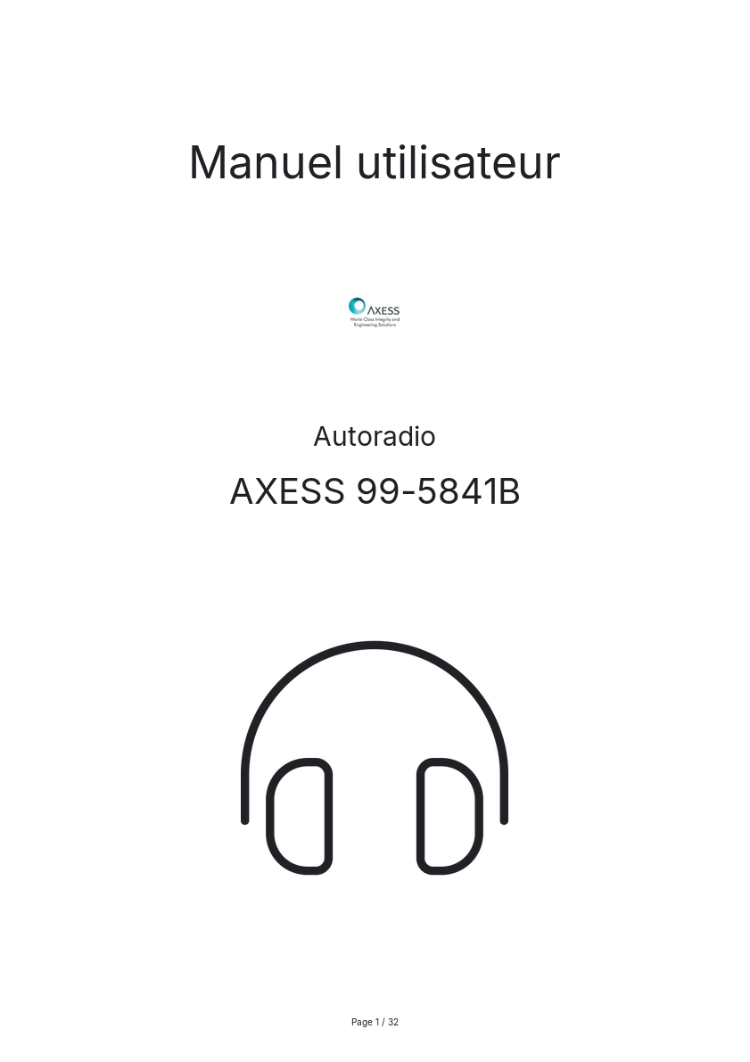 Page n°1 - Manuel utilisateur AXESS 99-5841B