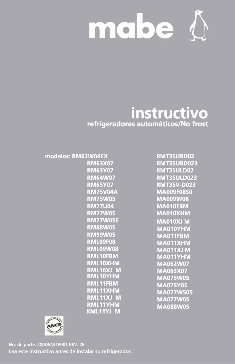 Page 1 de la notice Manuel utilisateur Mabe RMT35UBD02