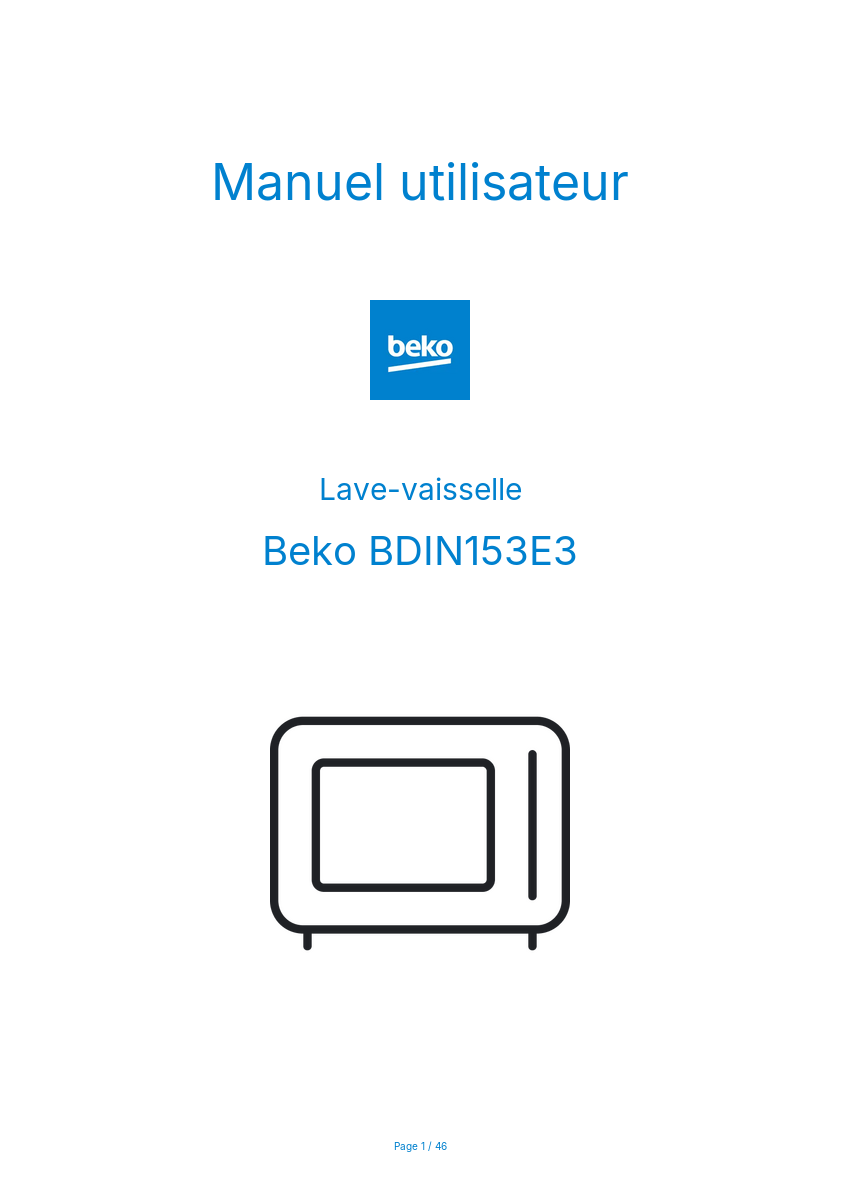 Page n°1 - Manuel utilisateur Beko BDIN153E3