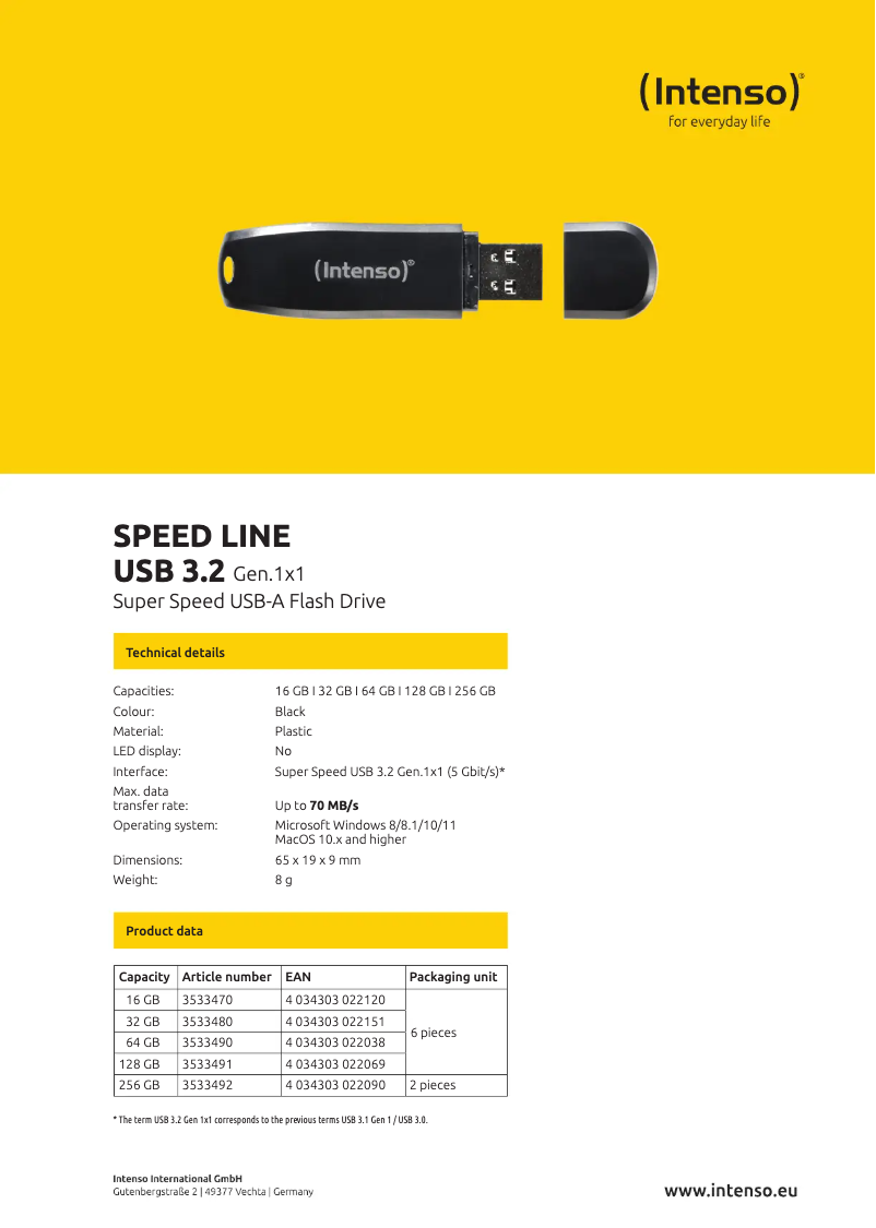 Page n°1 - Manuel utilisateur Intenso Speed Line USB 3.2