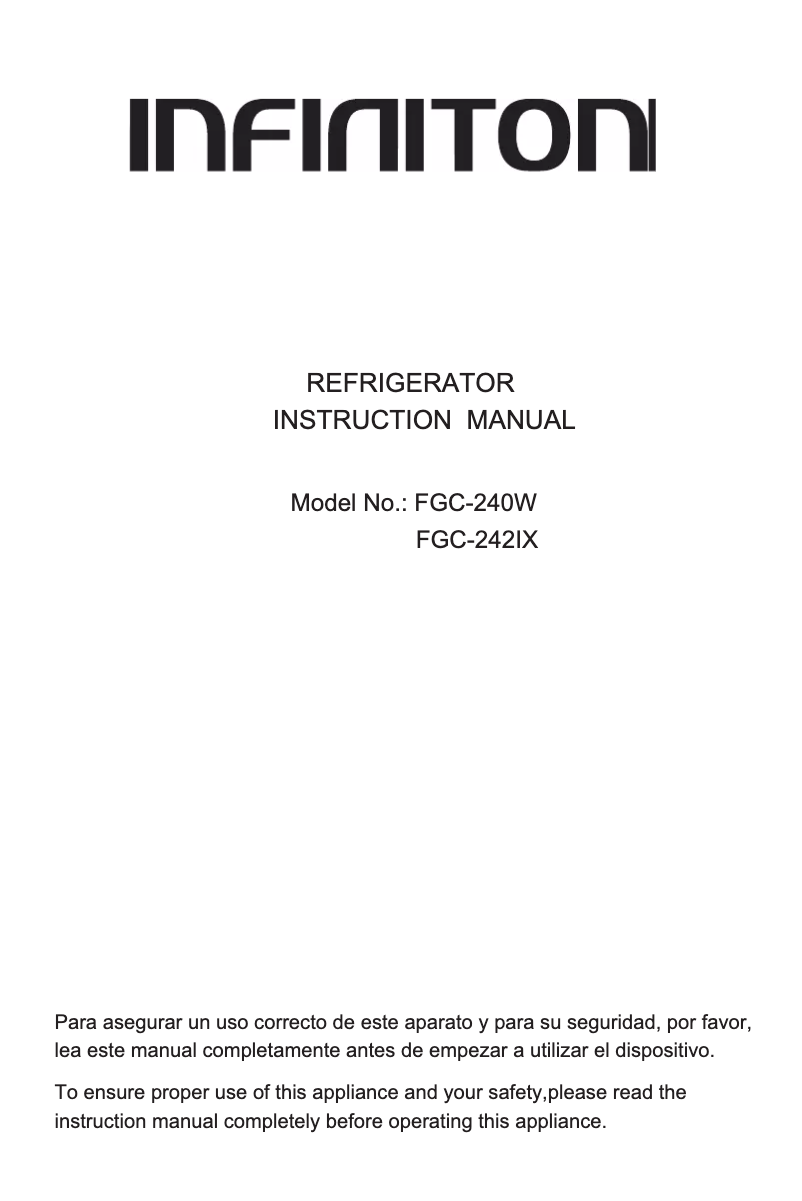 Page 1 de la notice Manuel utilisateur Infiniton FGC-240W