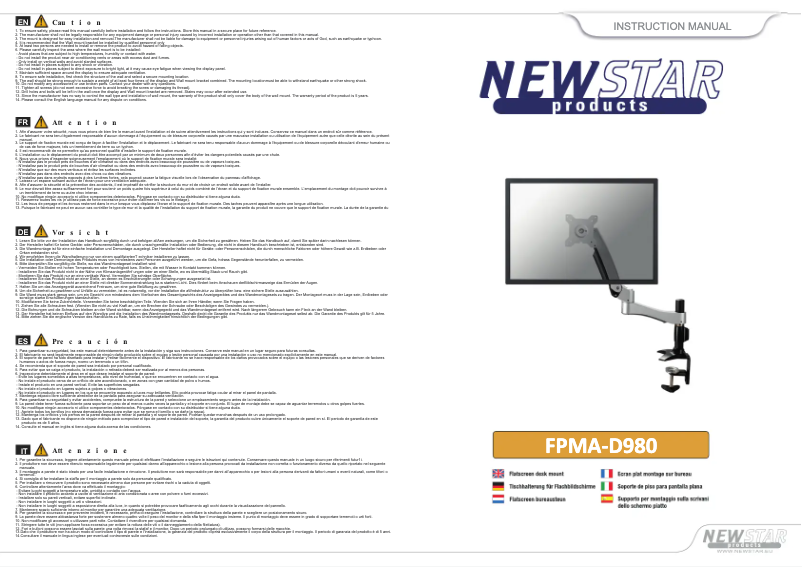 Page 1 de la notice Manuel utilisateur Newstar FPMA-D980