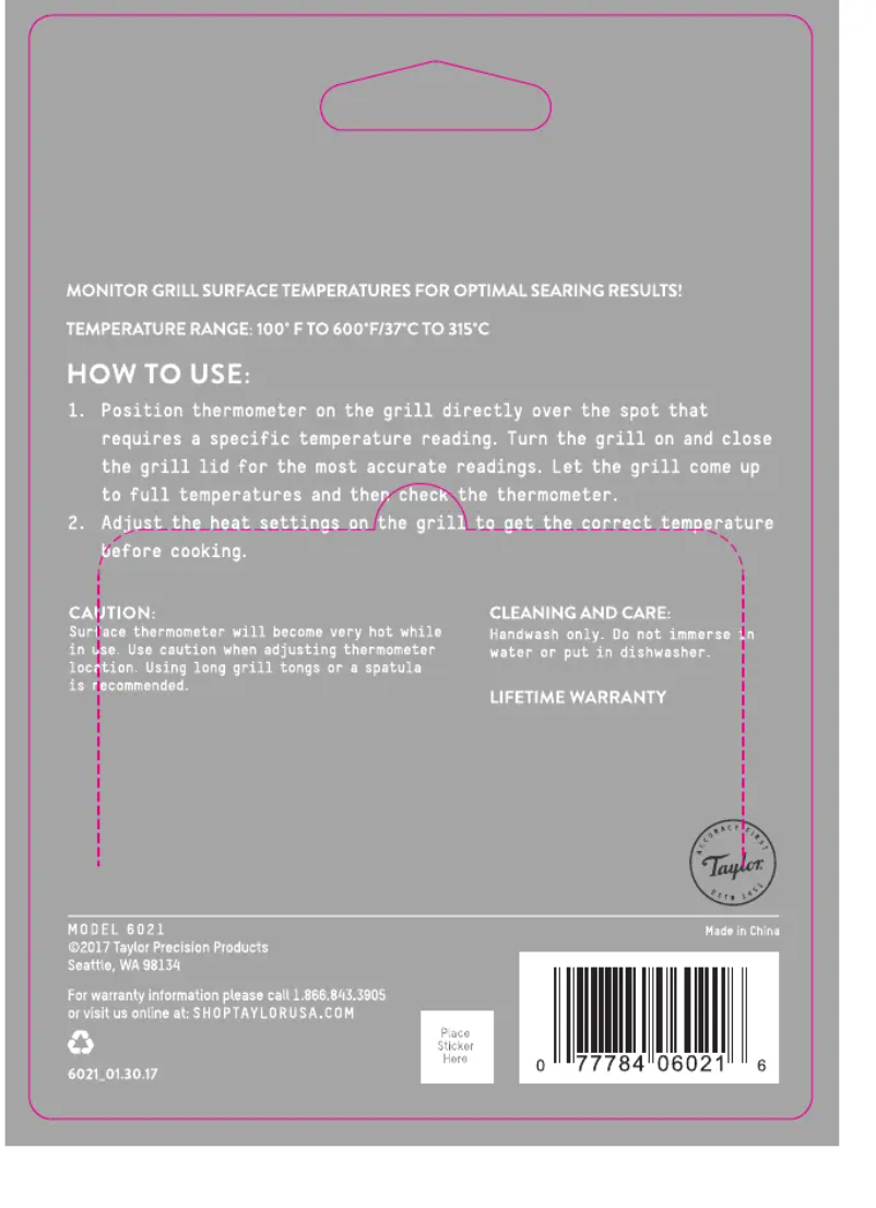 Page 1 de la notice Manuel utilisateur Taylor 6021